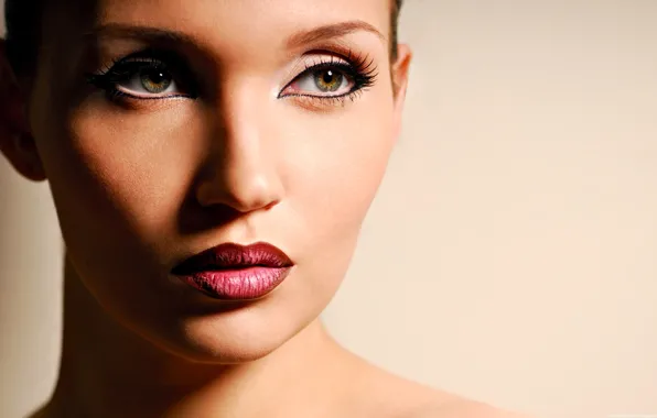 Картинка взгляд, лицо, модель, помада, губы