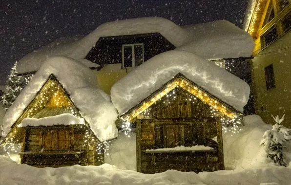Снегопад, Snowfall, Зимний Вечер, Заснеженный Домик, Snow-Covered House, Winter Evening