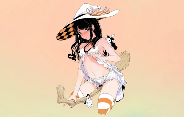Girl, sexy, cleavage, halloween, shorts, blouse, thighhighs, long hair