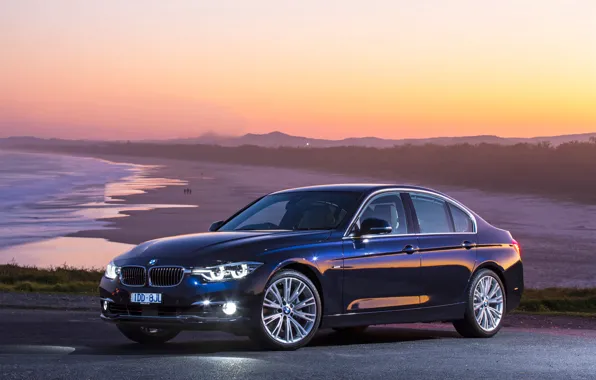 Пляж, закат, BMW, Luxury Line, 340i