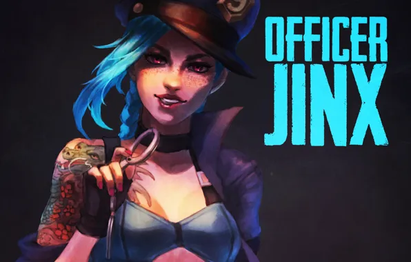 Девушка, арт, lol, league of legends, jinx, Officer, the loose cannon
