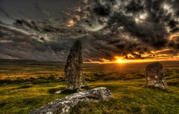 Landscape, sunset, druidstones, dartmoor