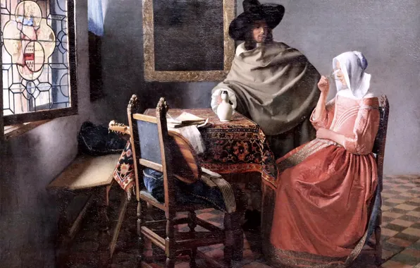 Картина, Johannes Vermeer, Glass of wine