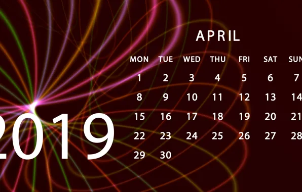 Календарь, апрель, 2019