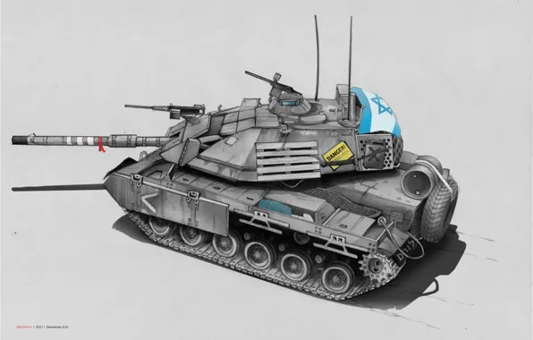 Рисунок, графика, Танк, карандашный рисунок, Израиль, ЦАХАЛ, нарисованный танк, Magach