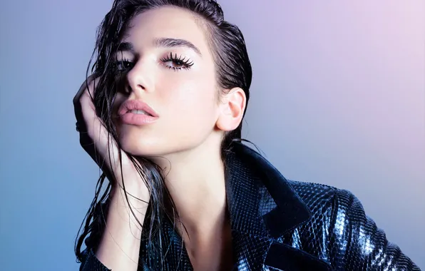 Девушка, лицо, фото, модель, волосы, макияж, куртка, Dua Lipa
