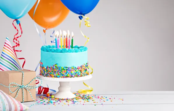 Воздушные шары, день рождения, colorful, торт, cake, Happy Birthday, celebration, candles