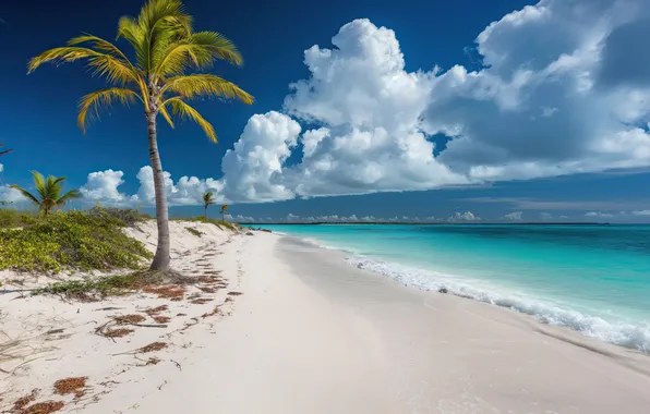 Beach, sea, landscape, sand, palm trees