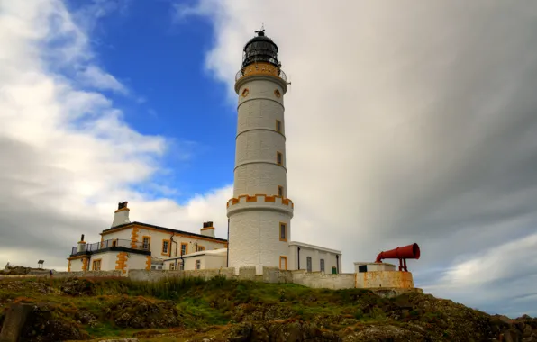Море, небо, облака, побережье, маяк, Шотландия, Corsewall Lighthouse
