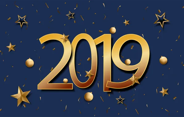 Фон, золото, Новый Год, цифры, golden, New Year, Happy, 2019