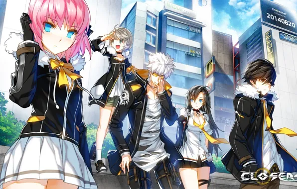 Город, девушки, игра, арт, парни, closers