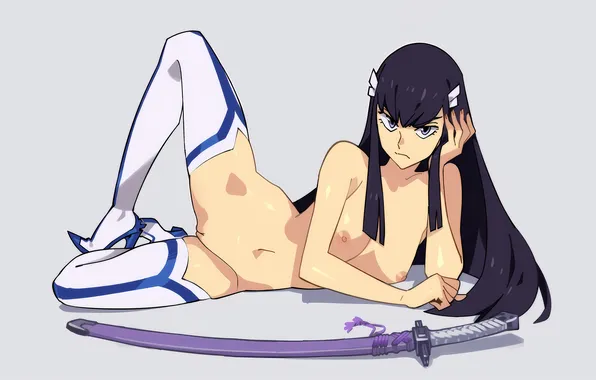 Girl, sword, sexy, thighhighs, erect nipples, long hair, legs, pussy