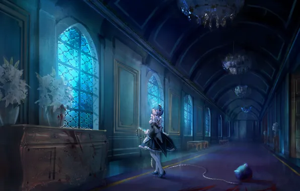 Девушка, замок, демон, anime, art, Rem, Re: Zero kara Hajimeru Isekai Seikatsu