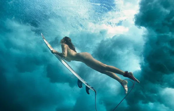 Картинка пена, девушка, волна, girl, surfing, cёрфинг