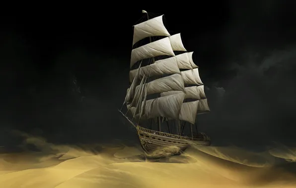 Картинка песок, корабль, парус