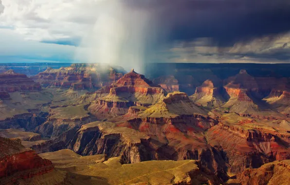 Картинка небо, облака, тучи, дождь, скалы, США, Национальный парк Гранд-Каньон