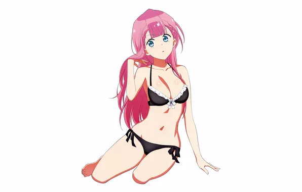 Girl, sexy, cleavage, pink hair, long hair, legs, boobs, anime