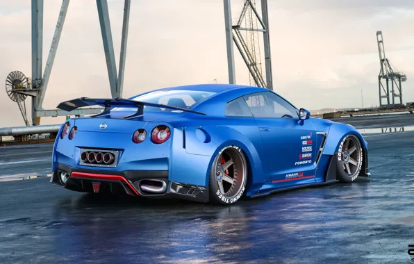 Авто, Синий, Машина, Nissan, GT-R, Car, Рендеринг, Nissan GT-R