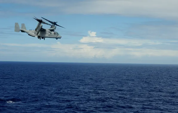 Картинка море, полет, конвертоплан, Osprey, транспортный, Bell V-22