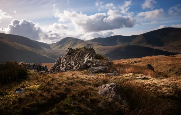 Осень, небо, облака, горы, Уэльс, Snowdonia