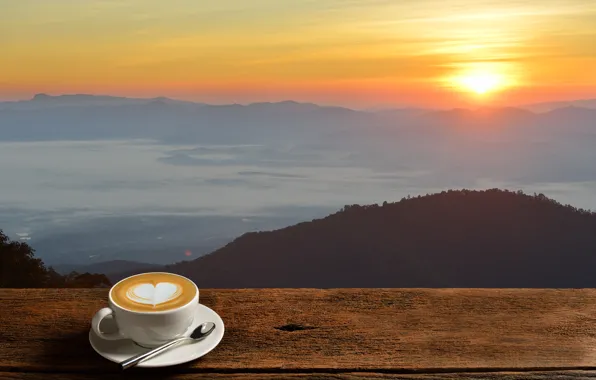 Картинка рассвет, кофе, утро, чашка, hot, coffee cup, good morning