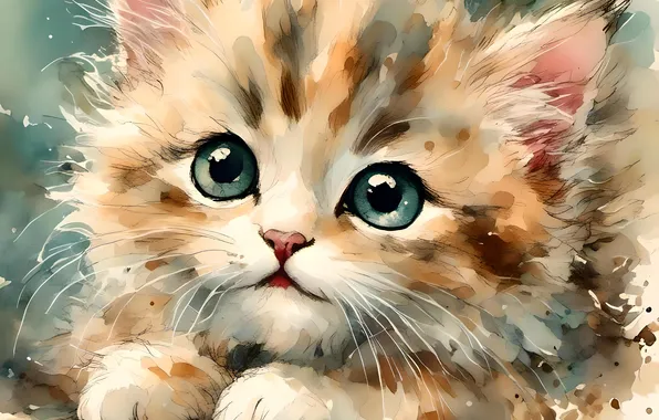 Кошка, взгляд, поза, котенок, мордашка, ИИ-арт, нейросеть