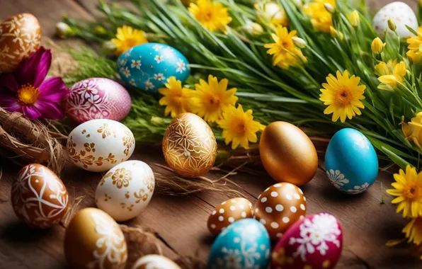 Картинка цветы, яйца, весна, colorful, Пасха, happy, flowers, spring