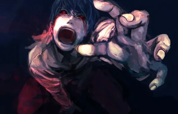 Картинка кровь, рука, арт, Аниме, парень, Anime, крик, Tokyo Ghoul