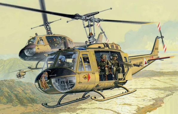Картинка вертолет, американский, многоцелевой, Bell, UH-1, Белл, Iroquois, Ирокез