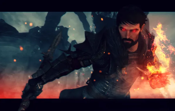 Взгляд, огонь, маг, мужчина, rpg, Dragon Age, Hawke