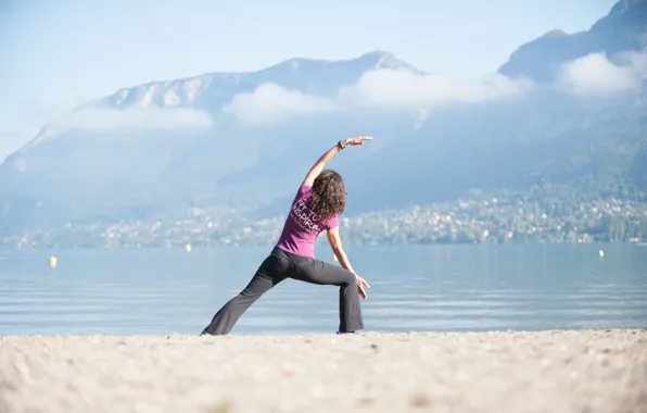Beach, woman, yoga