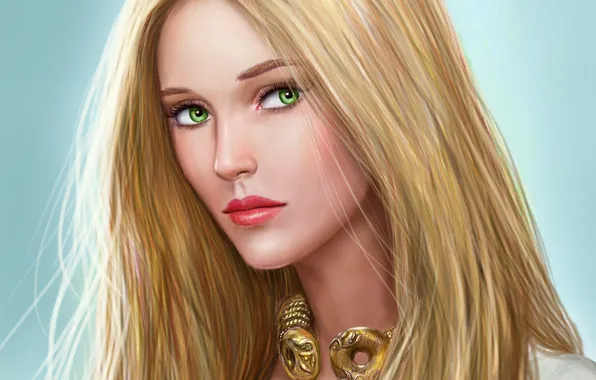Картинка девушка, лицо, арт, украшение, зеленые глаза