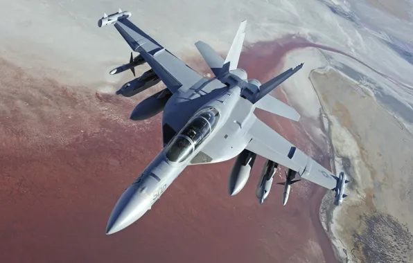 Картинка ландшафт, высота, самолёт, Боинг, пилоты, палубный, EA-18G Growler, ВМС США