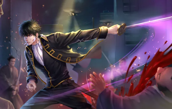 Меч, аниме, арт, парень, Gintama, Hijikata Toushirou