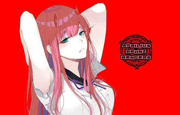 Девушка, рога, красный фон, 002, Darling In The Frankxx, Милый во Франксе