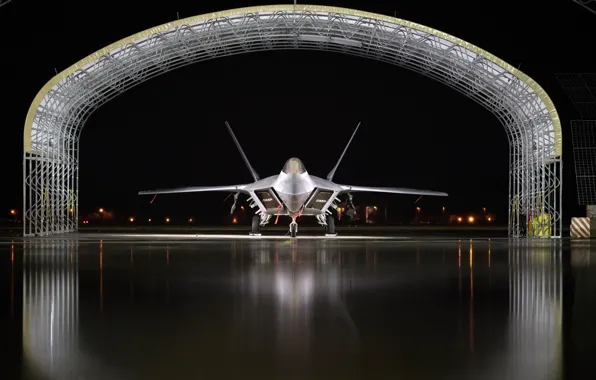 Картинка ангар, стоянка, F-22, Raptor, малозаметный, Lockheed/Boeing, многоцелевой истребитель пятого поколения