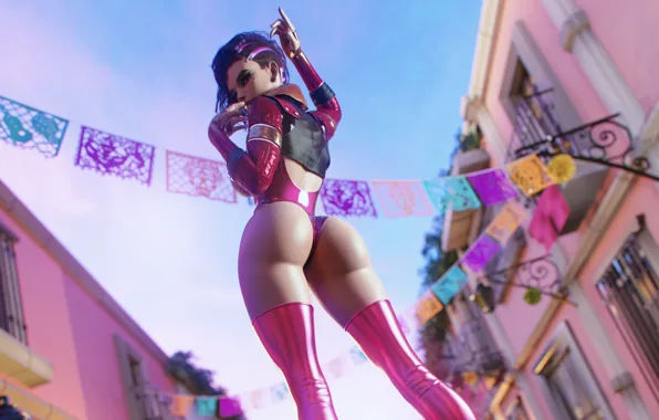 Halloween, ass, bodysuit, sky, Mexico, stockings, clouds, street