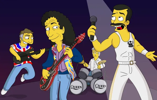 Группа, симпсоны, Queen, Freddie Mercury, The Simpsons, Фредди Меркьюри