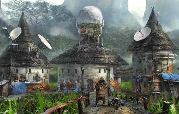Горы, деревня, cyberpunk, campsite big