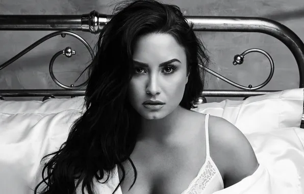 Взгляд, девушка, ресницы, фото, черно-белое, Demi Lovato