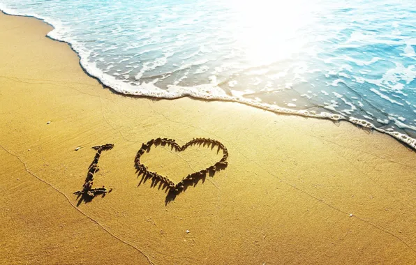 Картинка песок, море, пляж, вода, любовь, фон, обои, настроения