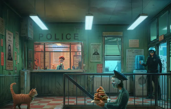 Юмор, Полиция, Кот, Стиль, Маска, Арт, Art, Police