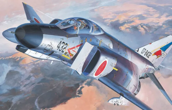 Картинка war, art, painting, aviation, F-4EJ Phantom II