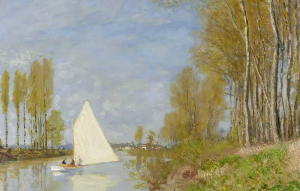 Пейзаж, картина, Claude Monet, Клод Моне, Маленькая Лодка на Протоке Сены в Аржантее