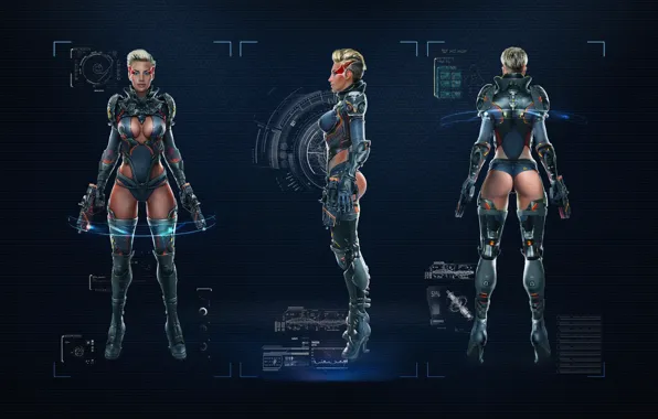 Пистолет, Блондинка, Татуировка, Фигура, Голубые глаза, Total Domination, Plarium, Правила войны
