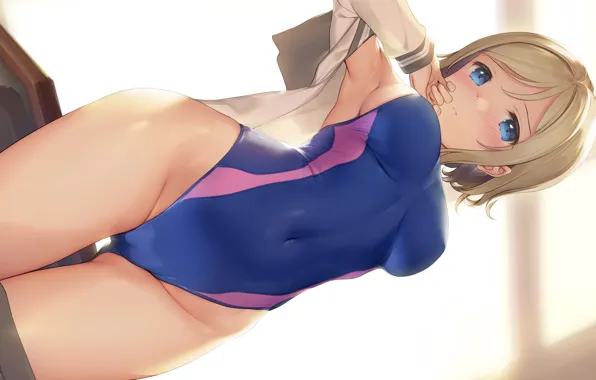 Girl, sexy, cleavage, boobs, anime, blue eyes, beautiful, short hair