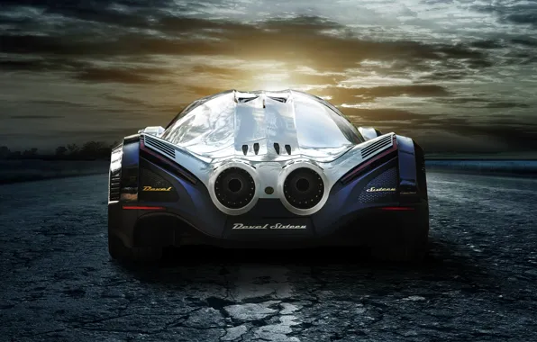 Hypercar, rear view, Devel Sixteen