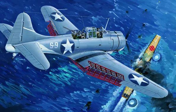 Картинка bomber, war, art, airplane, painting, ww2, Douglas SBD Dauntless