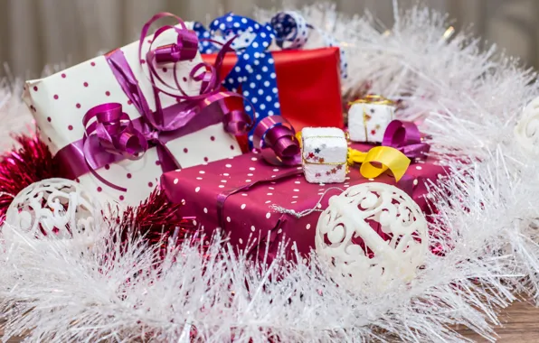 Картинка праздник, подарок, шары, новый год