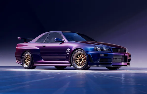 Картинка car, digital art, artwork, vehicle, CGI, Nissan Skyline R34, Greg Peruski